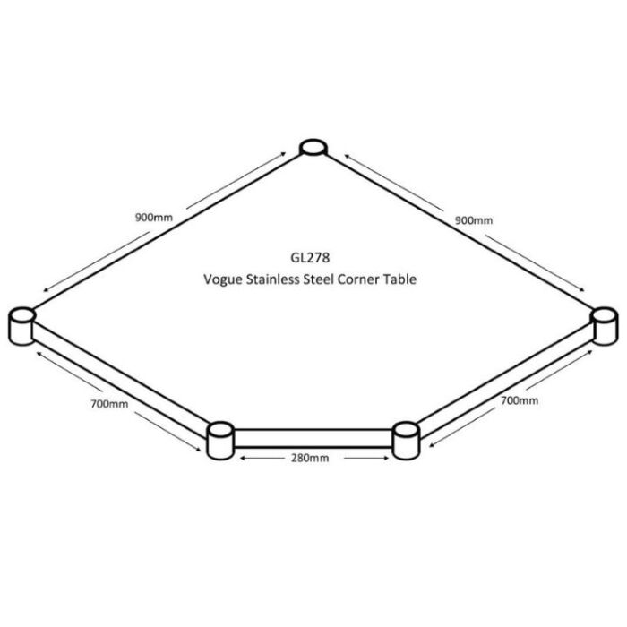 RVS Werktafel Vogue, hoekelement, onderblad, achteropstand, 90(b)x70(d)x90(h)cm