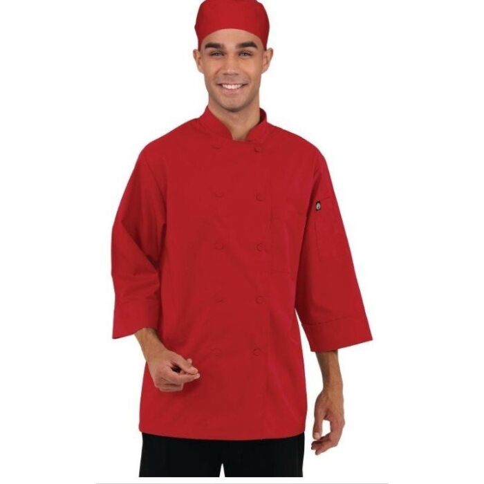 Koksbuis Chef Works, Colour, 3/4 mouw, rood, poly/ktn, unisex, dubbele sluiting, stoffen knopen, 175 g/m2