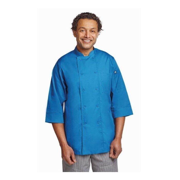Koksbuis Chef Works, Colour, 3/4 mouw, blauw, poly/ktn, unisex, dubbele sluiting, stoffen knopen, 175 g/m2