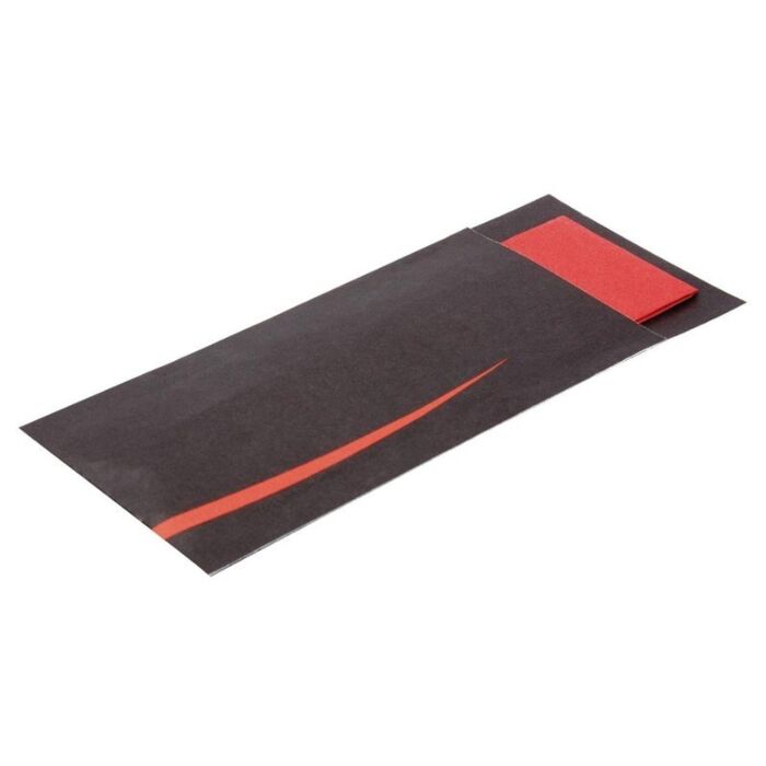 Europochette bestekzakjes met servet zwart-rood, 125 stuks
