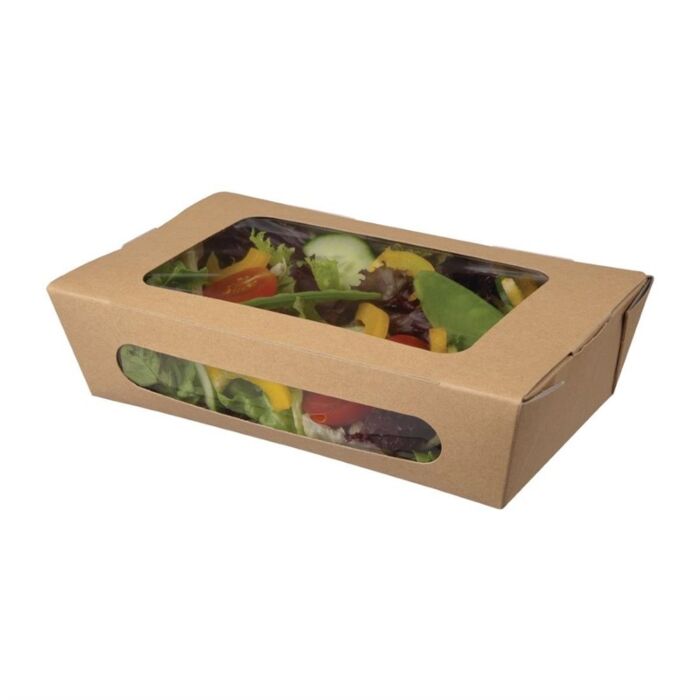 Colpac kraft saladebakken met venster en insteeksluiting 1L (200 stuks)