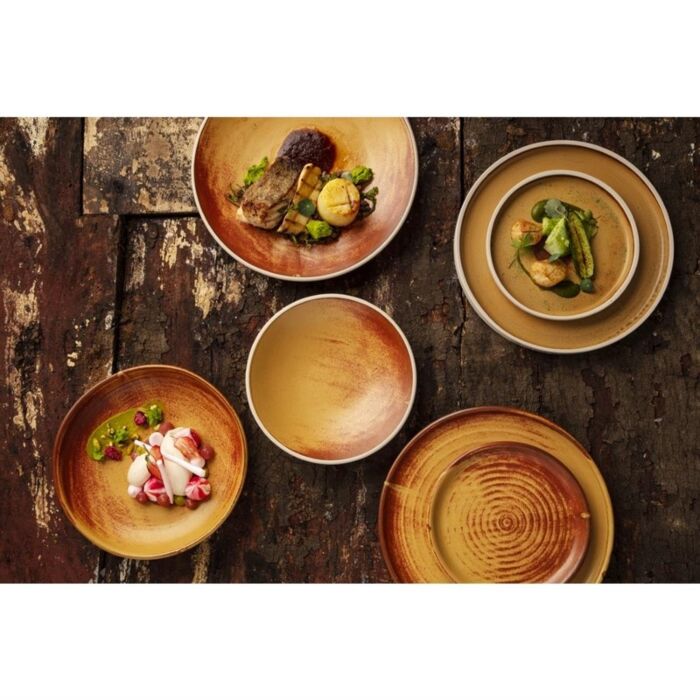 Olympia Canvas platte ronde borden roestoranje 25cm