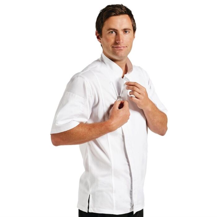 Chef Works Springfield unisex koksbuis met rits wit XL, Borstomvang: 122-127cm