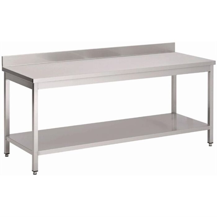 Gastro M RVS werktafel met onderblad en achteropstand 85x120x70cm, 85(h) x 120(b) x 70(d)cm