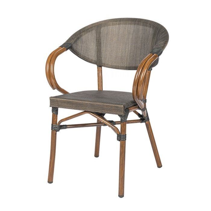 Horeca Terrasstoel Inez, textiel, met armleuning, donkerbruin, Vanaf 8 stuks