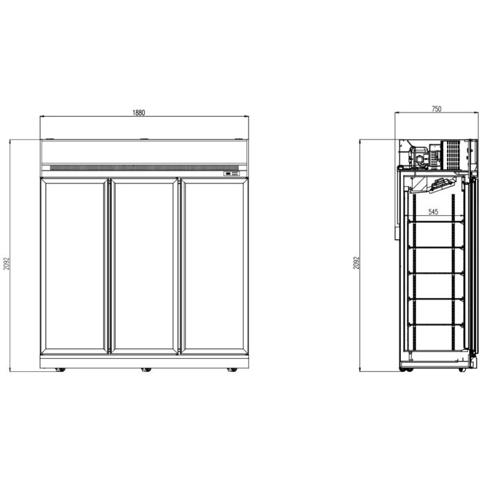 KOELKAST 3 GLASDEUREN INS-1530R, Combisteel, 7455.2410