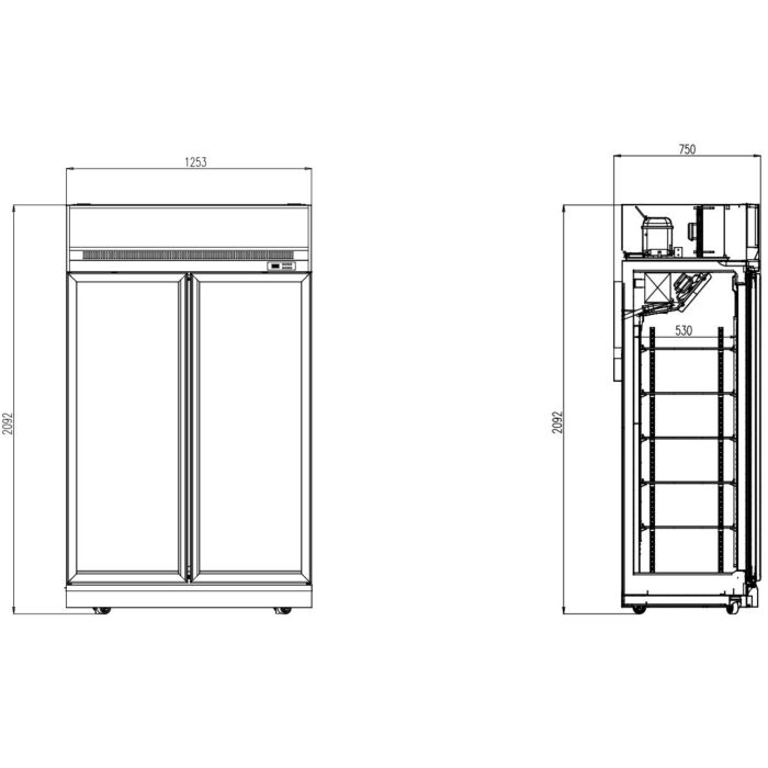 VRIESKAST 2 GLASDEUREN ZWART INS-1000F BL, Combisteel, 7455.2425