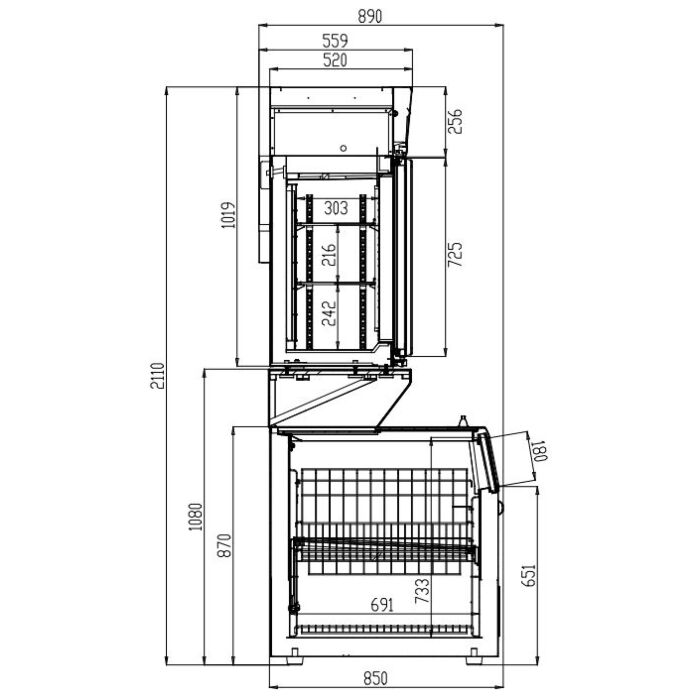 WANDVRIESKAST ZWART 3 GLASDEUREN, Combisteel, 7455.2535