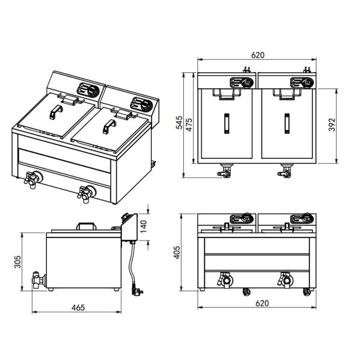 FRITEUSE TAFEL 2X8L 2X3KW, Combisteel, 230v - 2x3kw,7518.0205