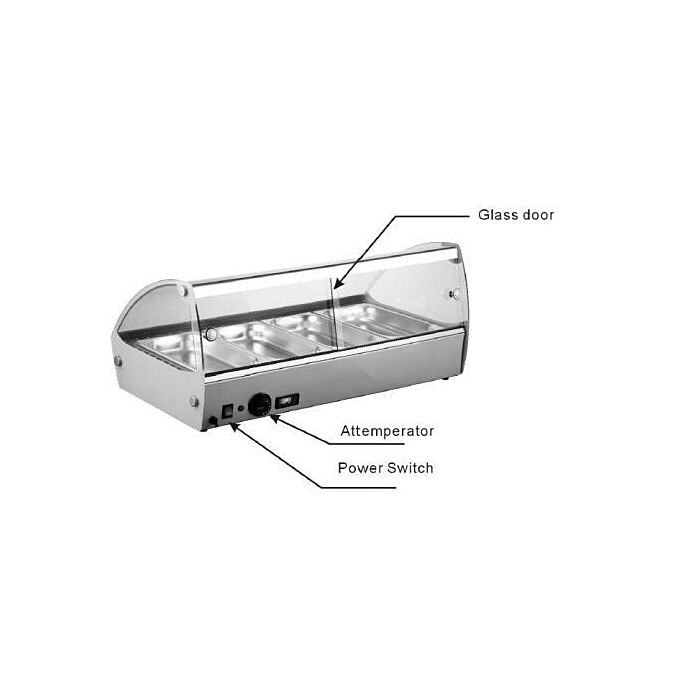 Warmhoudvitrine Combisteel, Droog verwarmd, 4x1/3GN, 84(b)x27(h)x40(d), 230V/800W