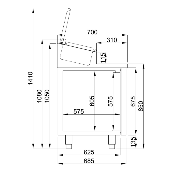 Saladette Combisteel, 2 deurs, RVS, 7x1/3GN, 140(b)x109(h)x70(d), 230V/300W