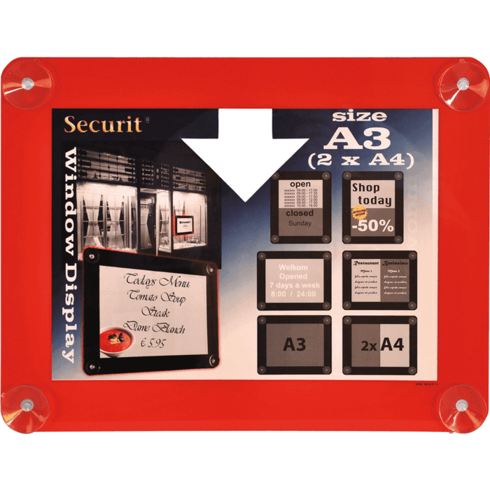 Raamdisplay posterframe Securit, A3, Rood