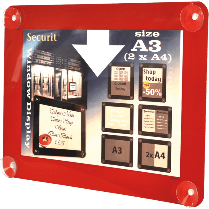 Raamdisplay posterframe Securit, A3, Rood