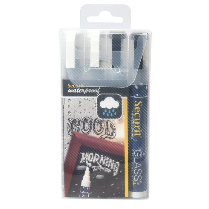 Securit Medium 610 watervaste krijtstiften etuis 2x Wit 2x Zwart