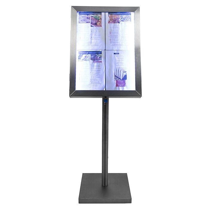 Menukast RVS stijl, 4 x A4, met LED verlichting
