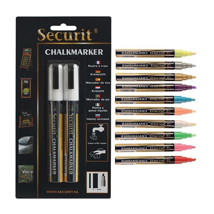Krijtstiften blister Securit, 2 stuks Medium per blister, 10 kleuren beschikbaar