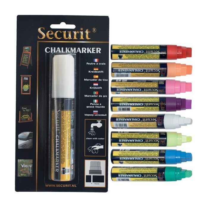Krijtstiften blister Securit, 1 stuk Jumbo per blister, 8 kleuren beschikbaar