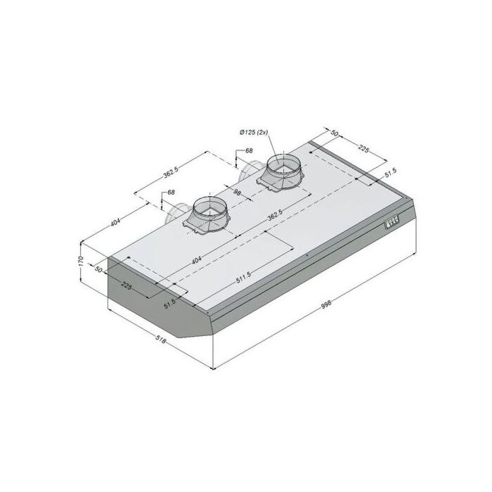 Afzuigkap Bartscher, Novy, CNS, 2 afzuigkanalen/700m³/h, 100(b)x17(h)x52(d)cm