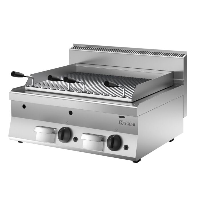 Lavasteengrill Bartscher gas, CNS, snackbar, tafelmodel, 80(b)x30(h)x65(d), 14kW