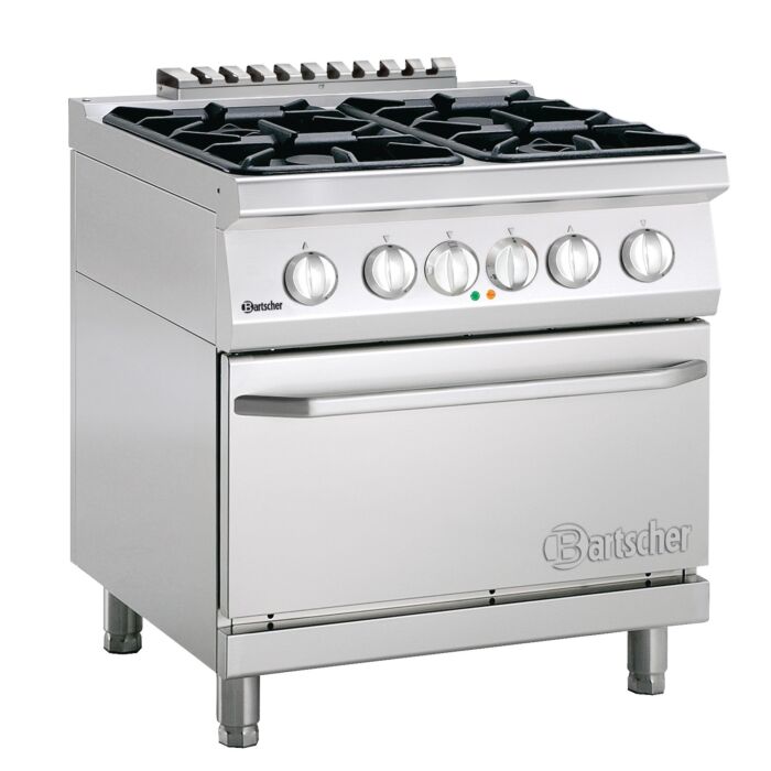Gasfornuis Bartscher, 4 pits met elektrische oven GN2/1, 80(b)x85/90(h)x70(d)cm, 400V/5,4kW, gas: 18.2kW