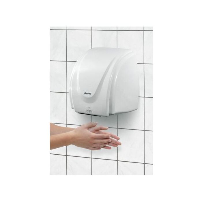 Handdroger Bartscher, Wit Kunststof, automatisch, 24,4(b)x20(h)x26,4(d)cm, 230V/2,1kW, infraroodsensor