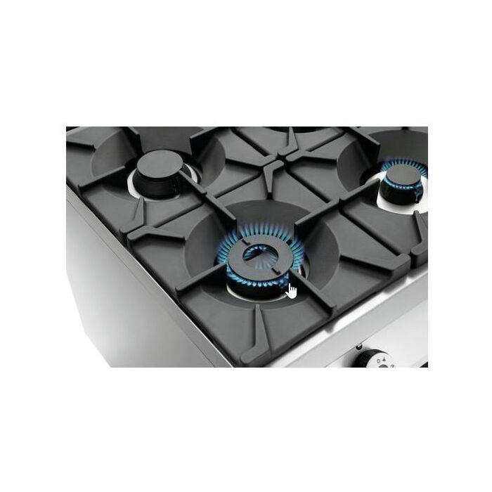 Gasfornuis Bartscher, 4 branders met elektrische oven GN2/1, 80(b)x90-95(h)x90(d)cm, 400V/5,6kW, gas:24,5kW