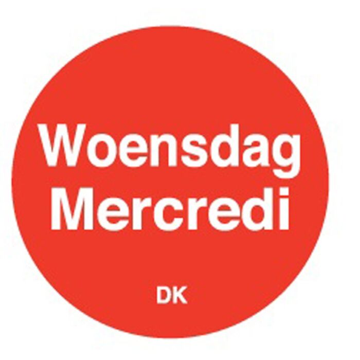 Permanente sticker woensdag 19 mm 1000/rol, doos van 12 stuks