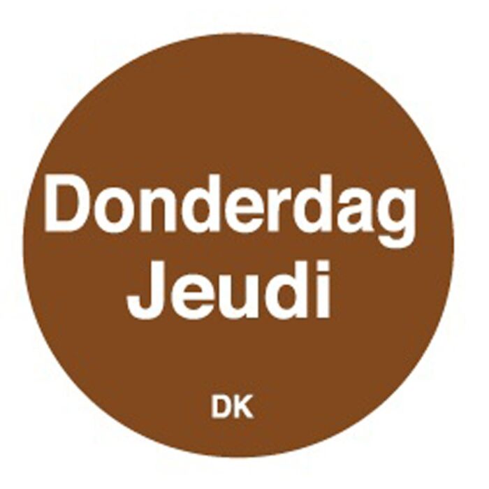 Permanente sticker donderdag 19 mm 1000/rol, doos van 12 stuks