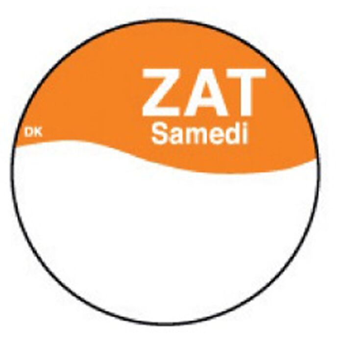 Perm. sticker m/schrijfvl. zaterdag 19 mm 1000/rol, doos van 12 stuks