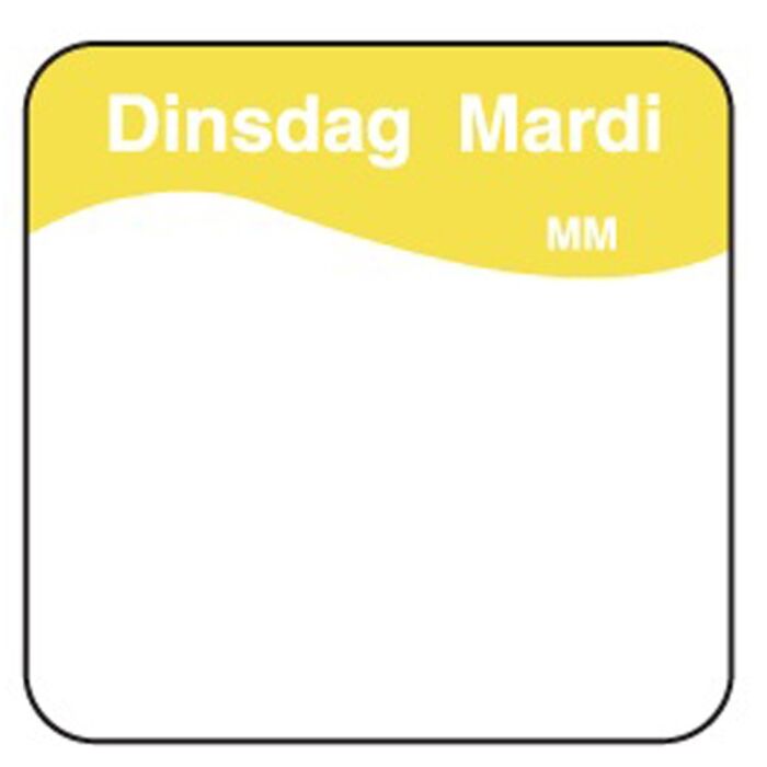 Vol. oplosbare sticker dinsdag 25 mm 500/rol, doos van 12 stuks