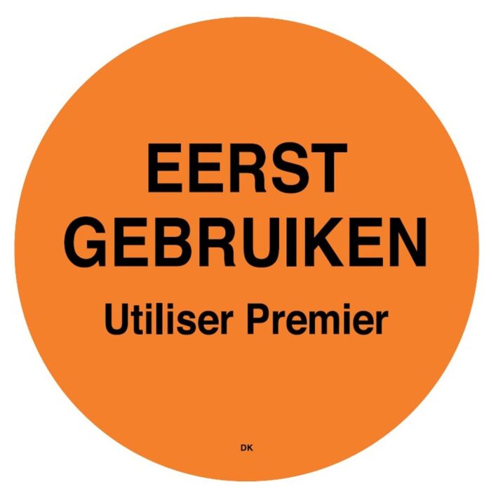 Permanente sticker 'eerst gebruiken' 500/rol, doos van 1 stuks