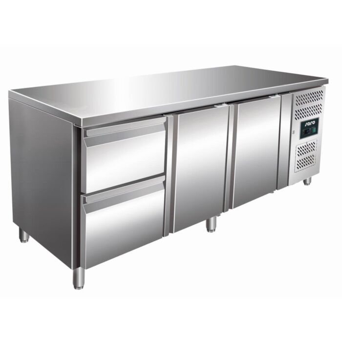 Koelwerkbank Saro, RVS, 2 deuren/2lades, 180(b)x95(h)x70(d), 230V/350W