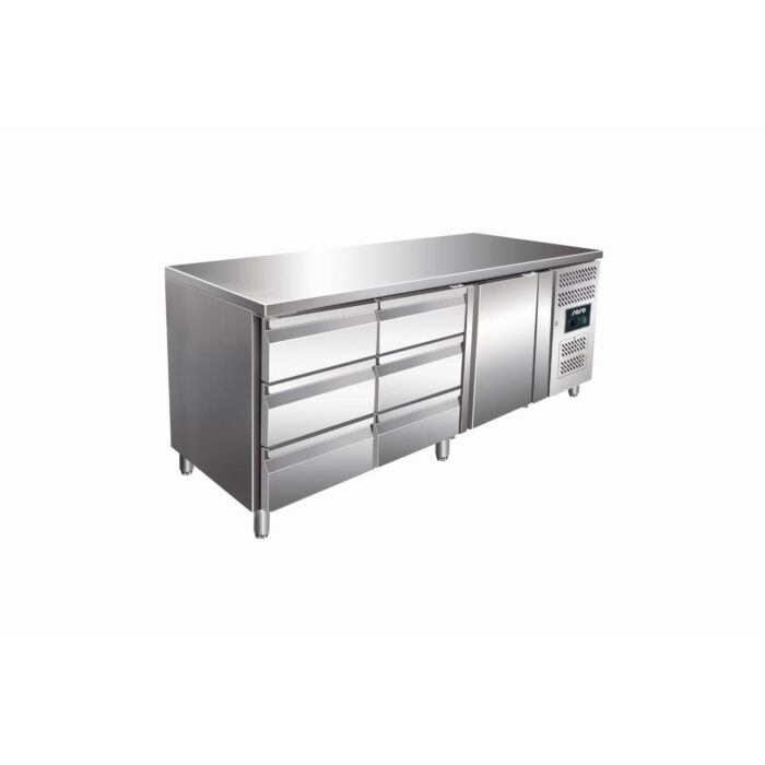 Koelwerkbank Saro, RVS, 1 deur/6 lades, 180(b)x95(h)x70(d), 230V/350W