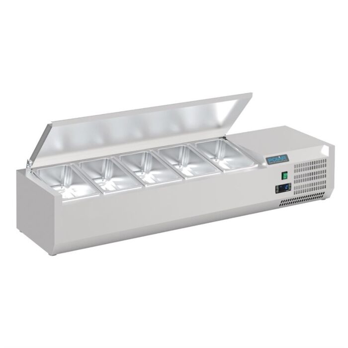 Polar G-serie opzetkoelvitrine met deksel 5x GN 1/4, 120(b)x33x(d)43,5(h)cm, 230V/110W