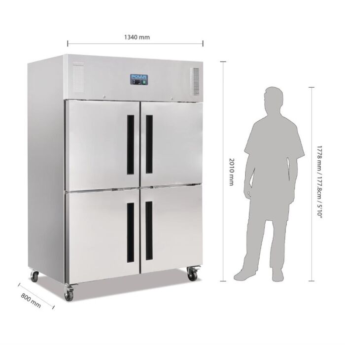 Polar G-serie Gastro 2-deurs koeling met gedeelde deuren 1200L, 201(h) x 134(b) x 80(d)cm, 230V