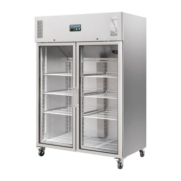 Polar G-serie Gastro 2-deurs koeling met glazen deuren 1200L, 201(h) x 134(b) x 80(d)cm, 230V/600W