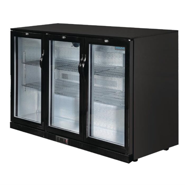 Polar G-serie 3-deurs barkoeling met klapdeuren zwart 330L, 90(h) x 135(b) x 52(d)cm, 230V/350W