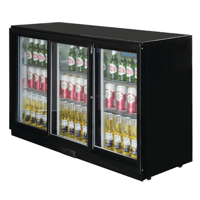 Polar G-serie 3-deurs barkoeling met schuifdeuren zwart 330L, 90(h) x 135(b) x 52(d)cm, 230V/350W