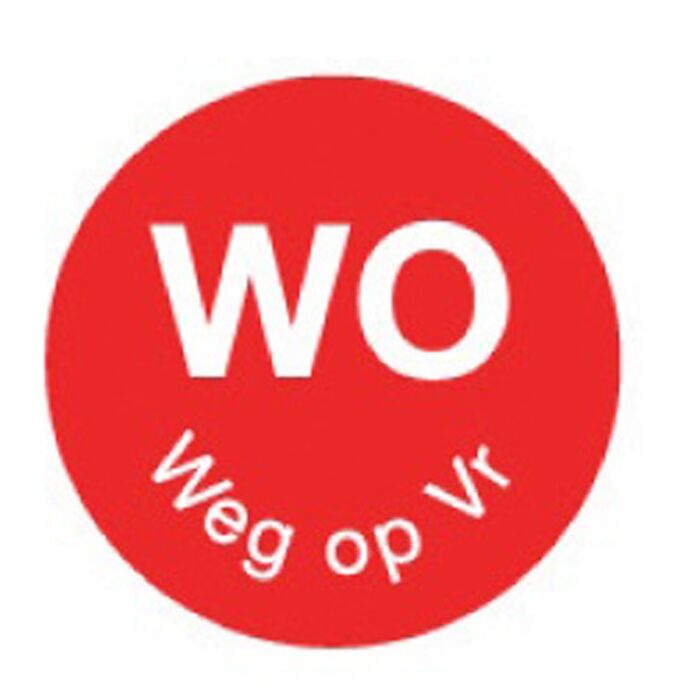 Perm. sticker 'wo weg op vr' 19 mm 1000/rol, doos van 12 stuks