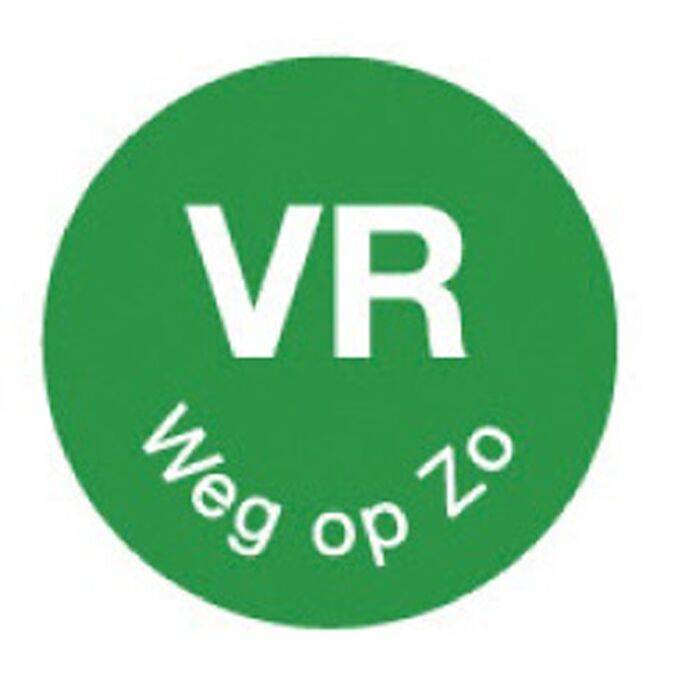 Perm. sticker 'vr weg op zo' 19 mm 1000/rol, doos van 12 stuks