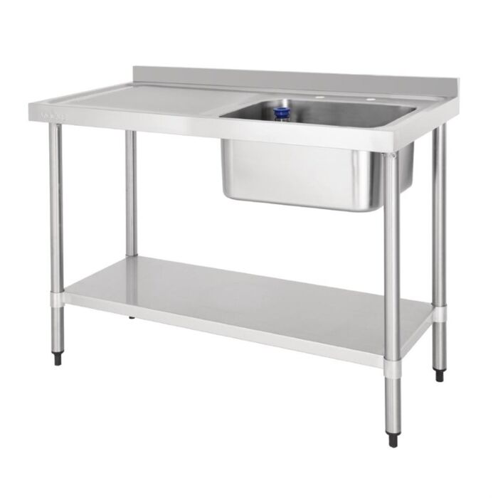 Vogue RVS spoeltafel enkele spoelbak afdruiprek links 120x60cm