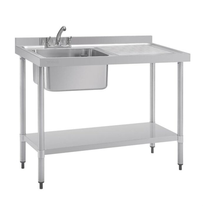 Vogue RVS spoeltafel enkele spoelbak afdruiprek rechts 120x60cm