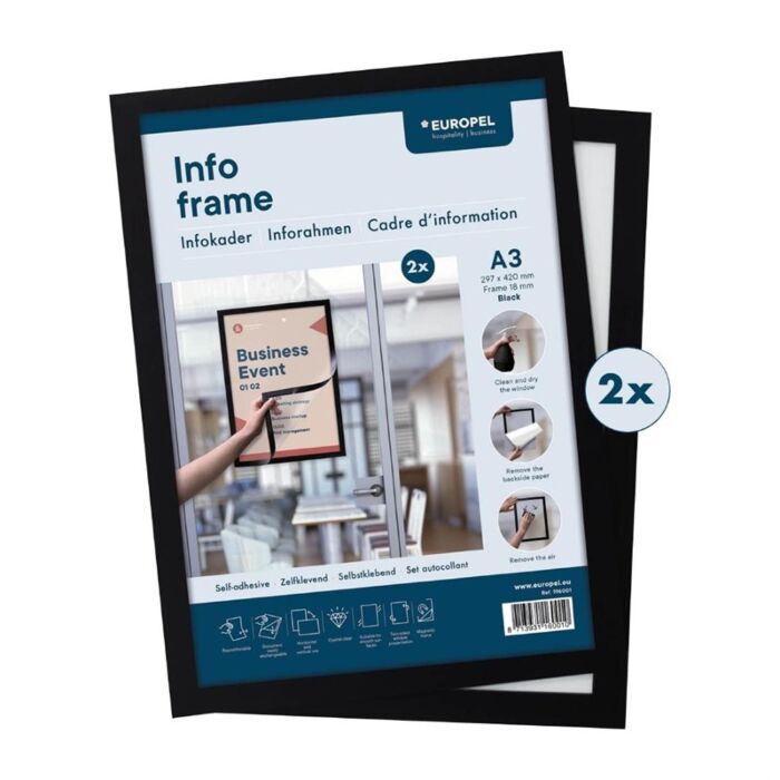 Europel Info Kader / Zelfklevende Set 2 Stuks A3 Zwart