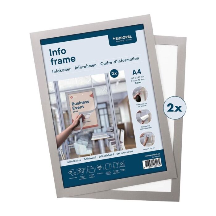 Europel Info Frame / Zelfklevende Set 2 Stuks A4 Zilver