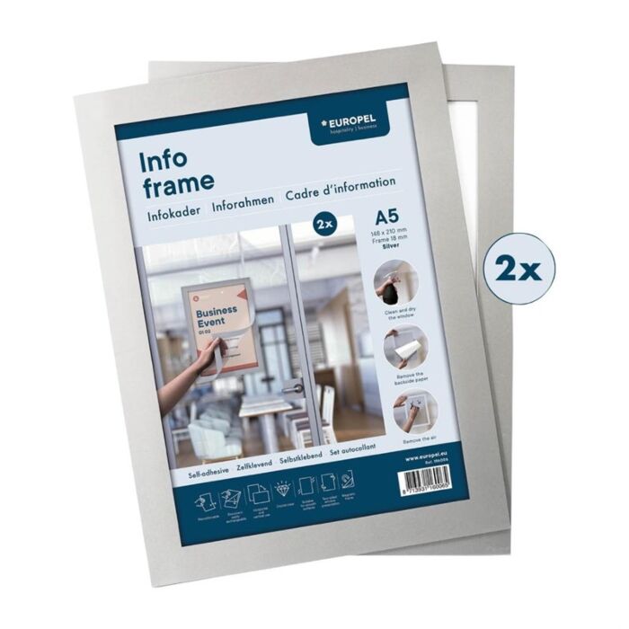 Europel Infokader / Zelfklevende Set 2 Stuks A5 Zilver