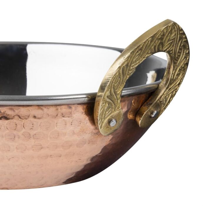 Olympia Koperen Kadai Schotel Roestvrij Staal Messing Handvatten 660ml