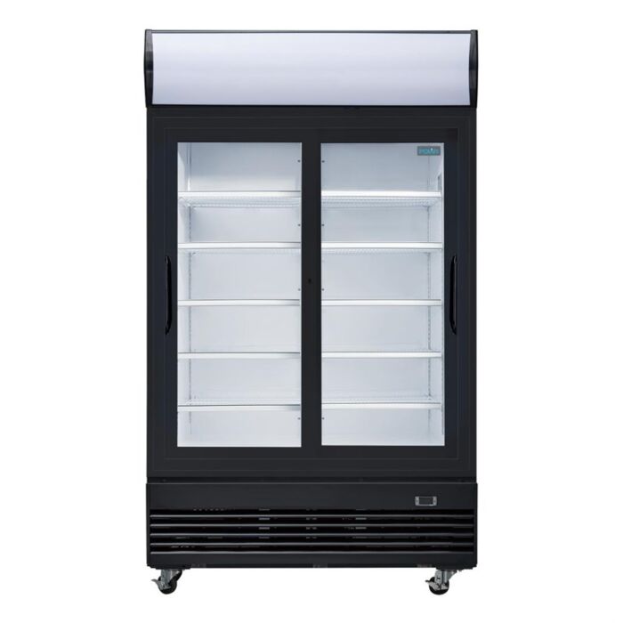 Polar G-Series Rechtopstaande Schuifdeur Displaykoeling met Lichtbak 950Ltr Zwart
