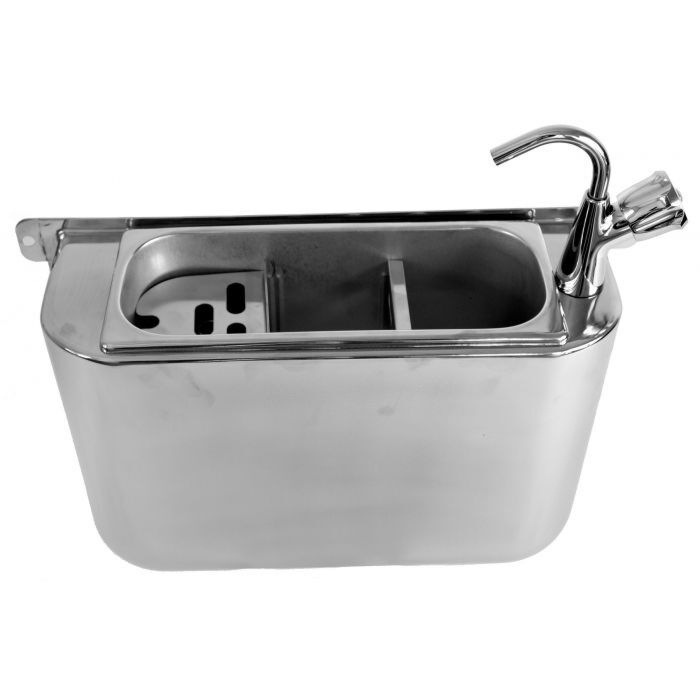 COMBISTEEL IJSLEPEL SPOELBAK MET KRAAN 410X120X270 MET WATERAFVOERGAT, WATERAANSLUITING EN STANDPIJP, 7108.0025