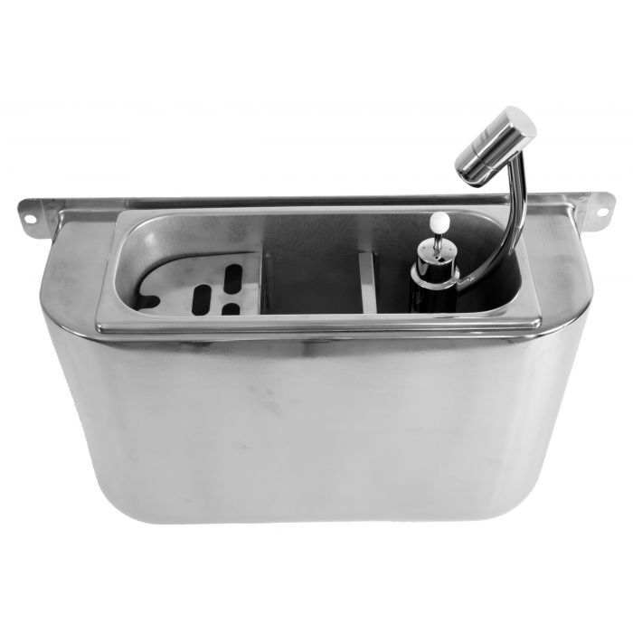COMBISTEEL IJSLEPEL SPOELBAK MET IJSLEPELDOUCHE 410X120X270 MET WATERAFVOERGAT, WATERAANSLUITING EN STANDPIJP, 7108.0030