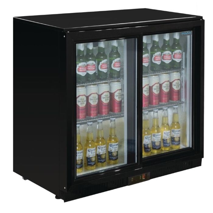 Polar G-serie 2-deurs barkoeling met schuifdeuren zwart 198L, 85(h) x 90(b) x 52(d)cm, 230V/230W